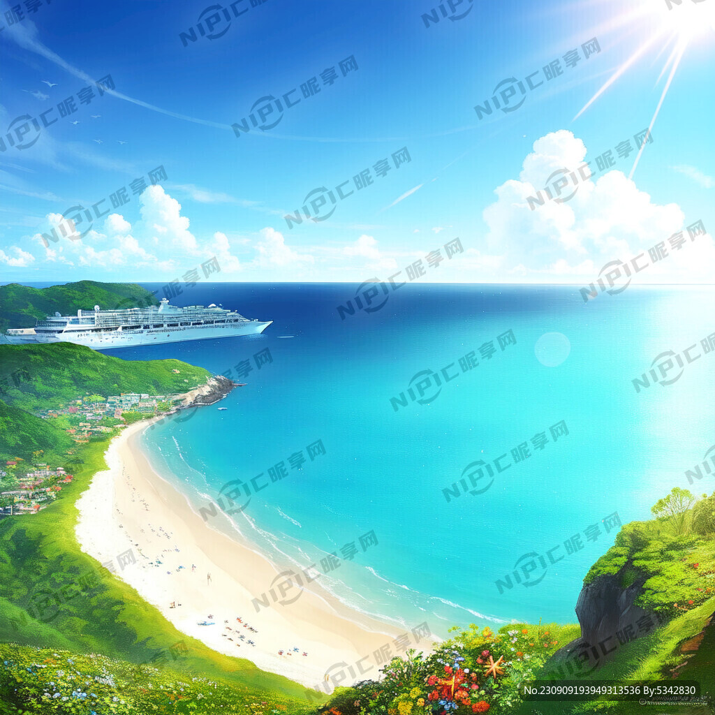 沙滩 山水 游船 海星 阳光