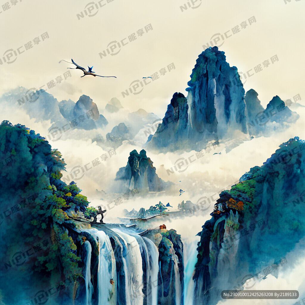 瀑布河流 云上仙境 天上的浮岛