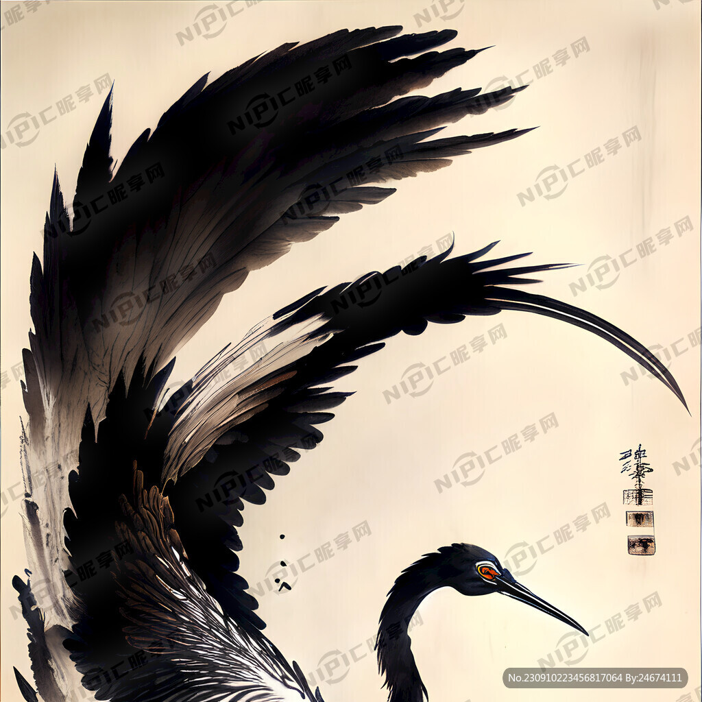 一只仙鹤 展翅高飞 表现细节