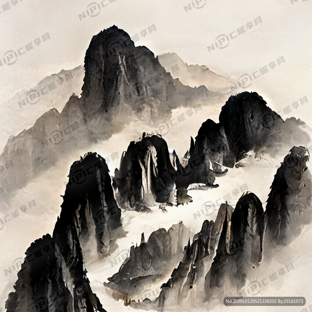 写意山水画 国画 水墨 河流