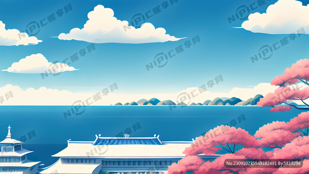 大学迎新生大背景有海洋和花海夏