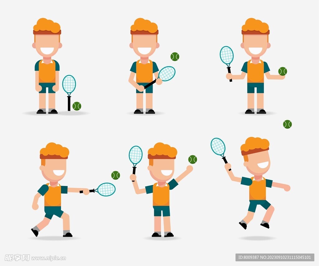 扁平风格打网球运动人物元素