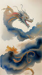 中国龙，神龙，飞翔，翱翔，腾空，神话，祥瑞，祥云，远山，山脉，河流，地面，中国风，传统，国潮，大气，震撼