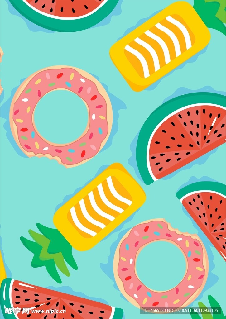 水果抽象画 菠萝西瓜 甜甜圈