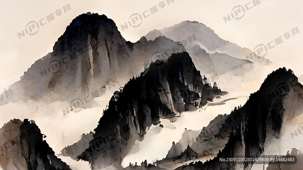 山谷 中国风 中国画 山水