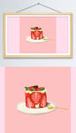 草莓慕斯甜品插画psd分层素材