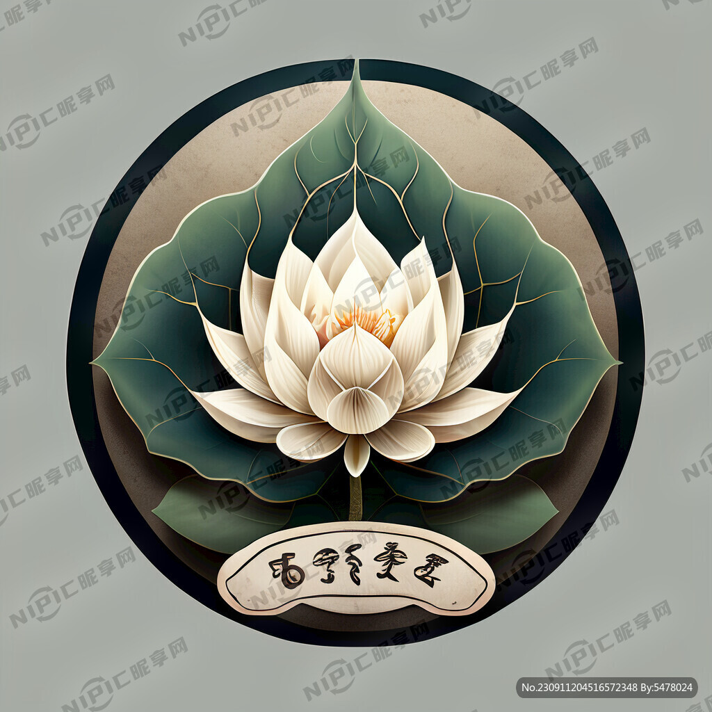有藕叶 荷花的圆形标志