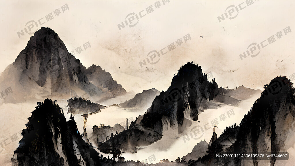 山谷 中国风 中国画 山水