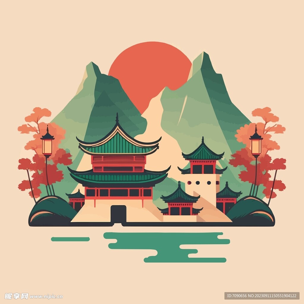 森系手绘清新风景   