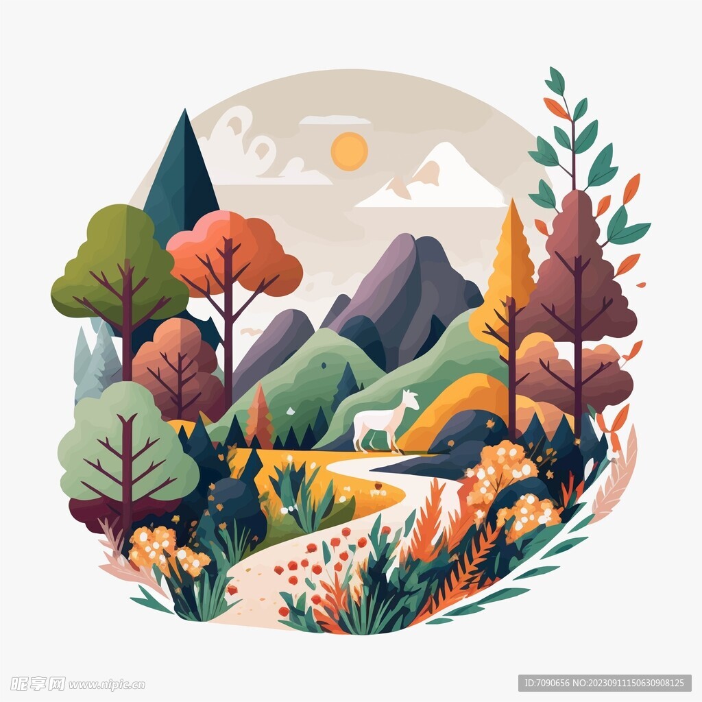 森系手绘清新风景   