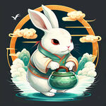 卡通白色玉兔在做冰壶运动