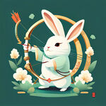 扁平化卡通白色玉兔射箭