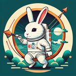 扁平化卡通白色宇航员玉兔射箭