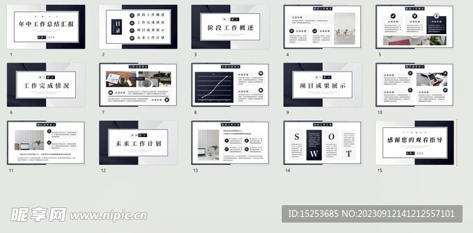 商务风年中工作总结汇报PPT