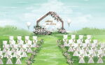 白绿粉户外婚礼手绘婚礼