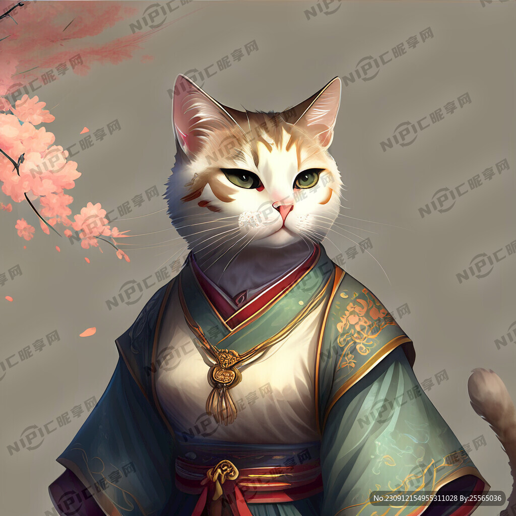 一个二次元的穿着汉服的猫