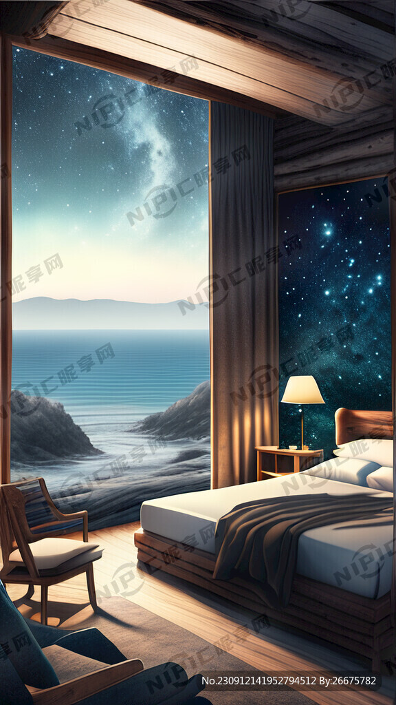 酒店套房自然原木海景星空
