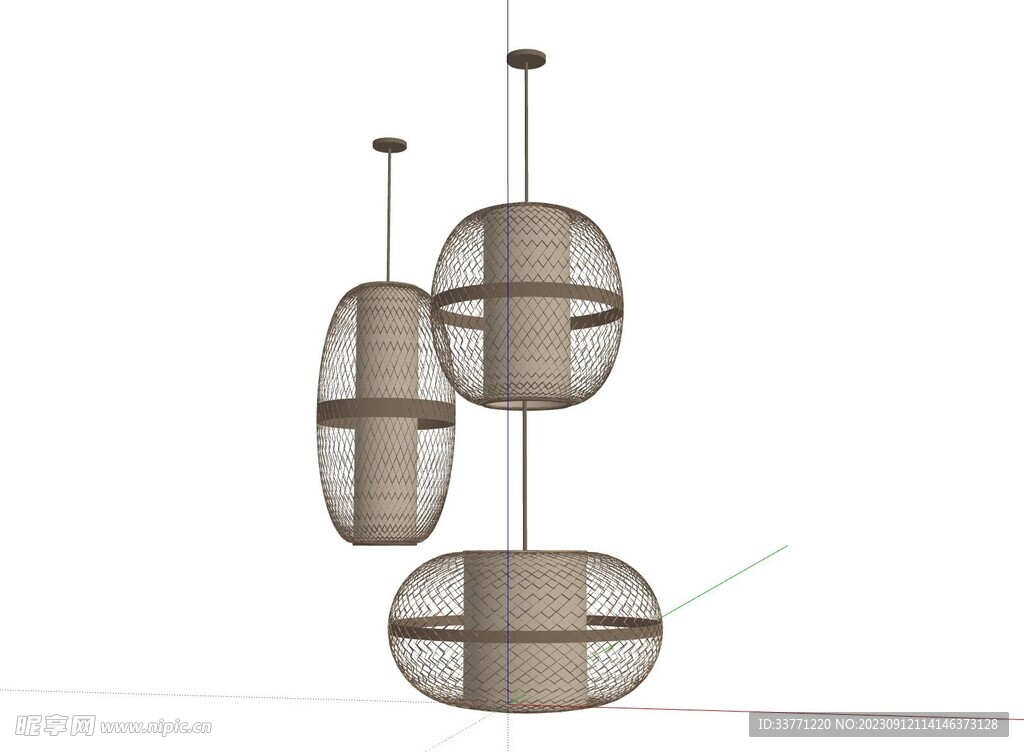 竹编艺术吊灯模型