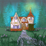 童话故事里的黑夜森林小屋插画