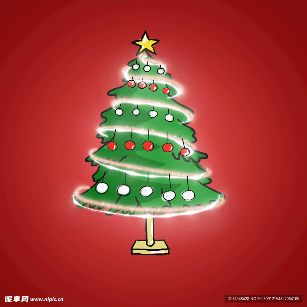 圣诞节亮灯圣诞树插画分层素材