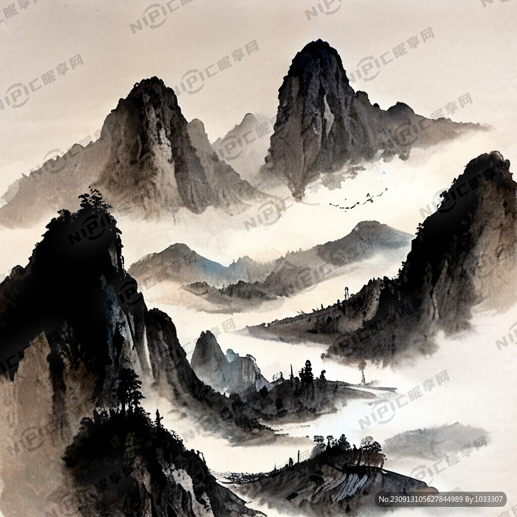山谷 中国风 中国画 山水