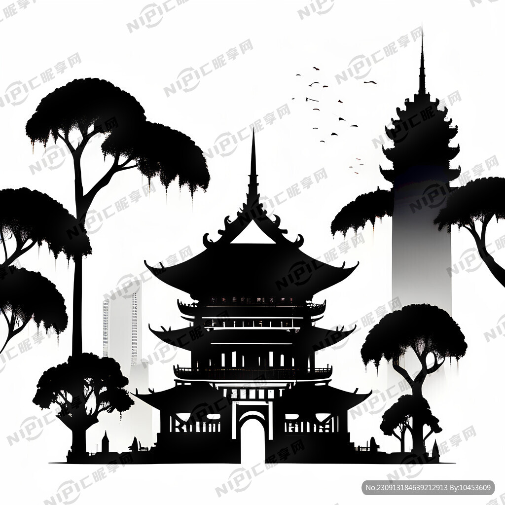 广州著名建筑群剪影 黑白