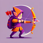 卡通扁平化紫色和橘红色透明的拿弓箭的人物