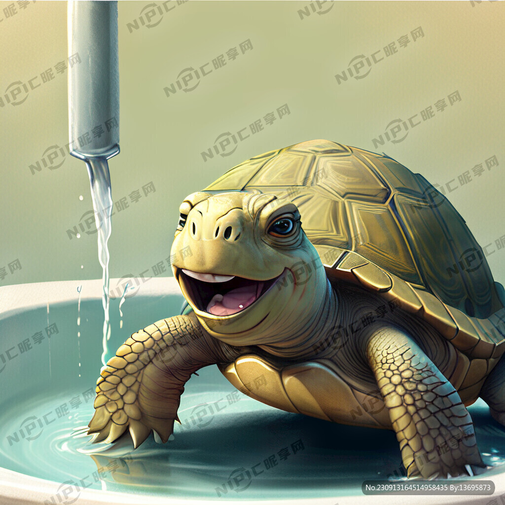 乌龟在开心的洗脸