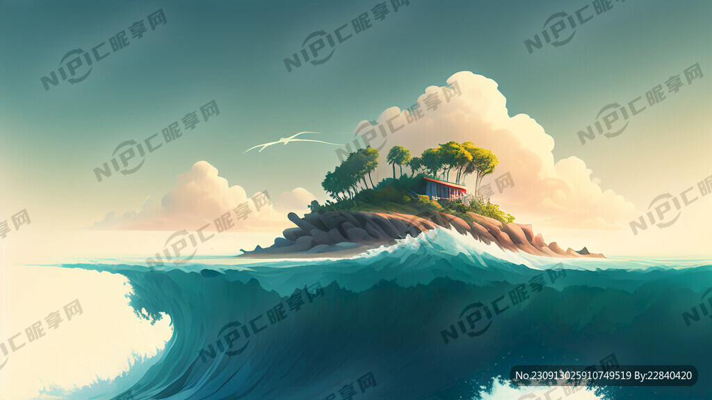 AI创作图海浪中的岛屿nipic.com-昵图网
