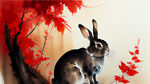 喜迎国庆共度中秋金色红色适合立在地上有兔子嫦娥