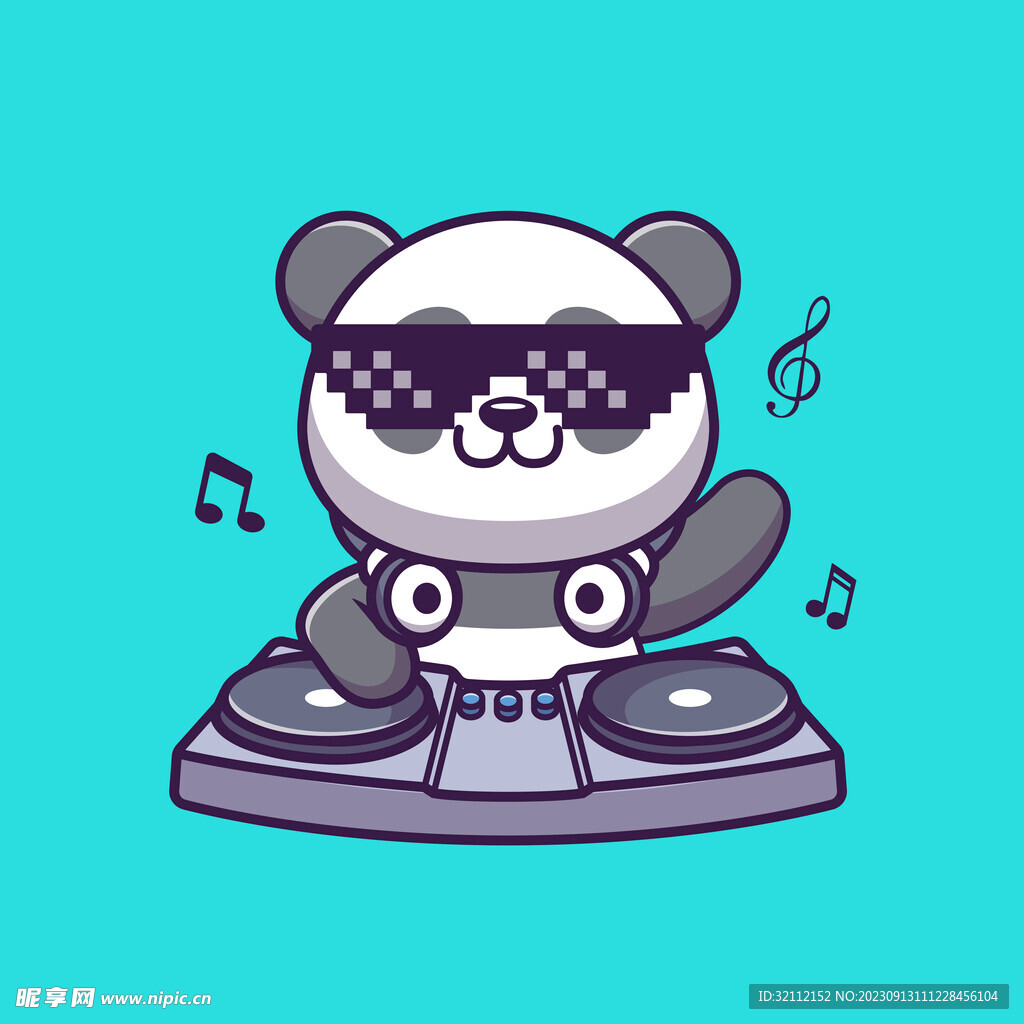 矢量卡通熊猫DJ