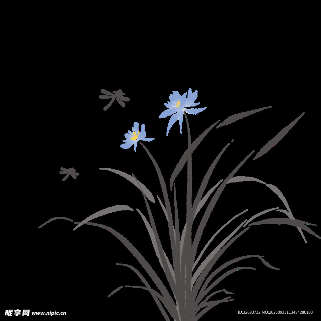 国潮手绘花草
