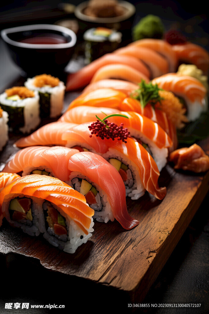 寿司三文鱼摄影图