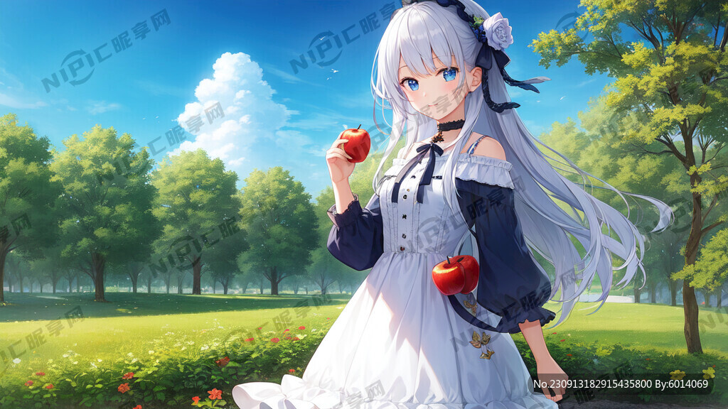 手拿苹果的少女