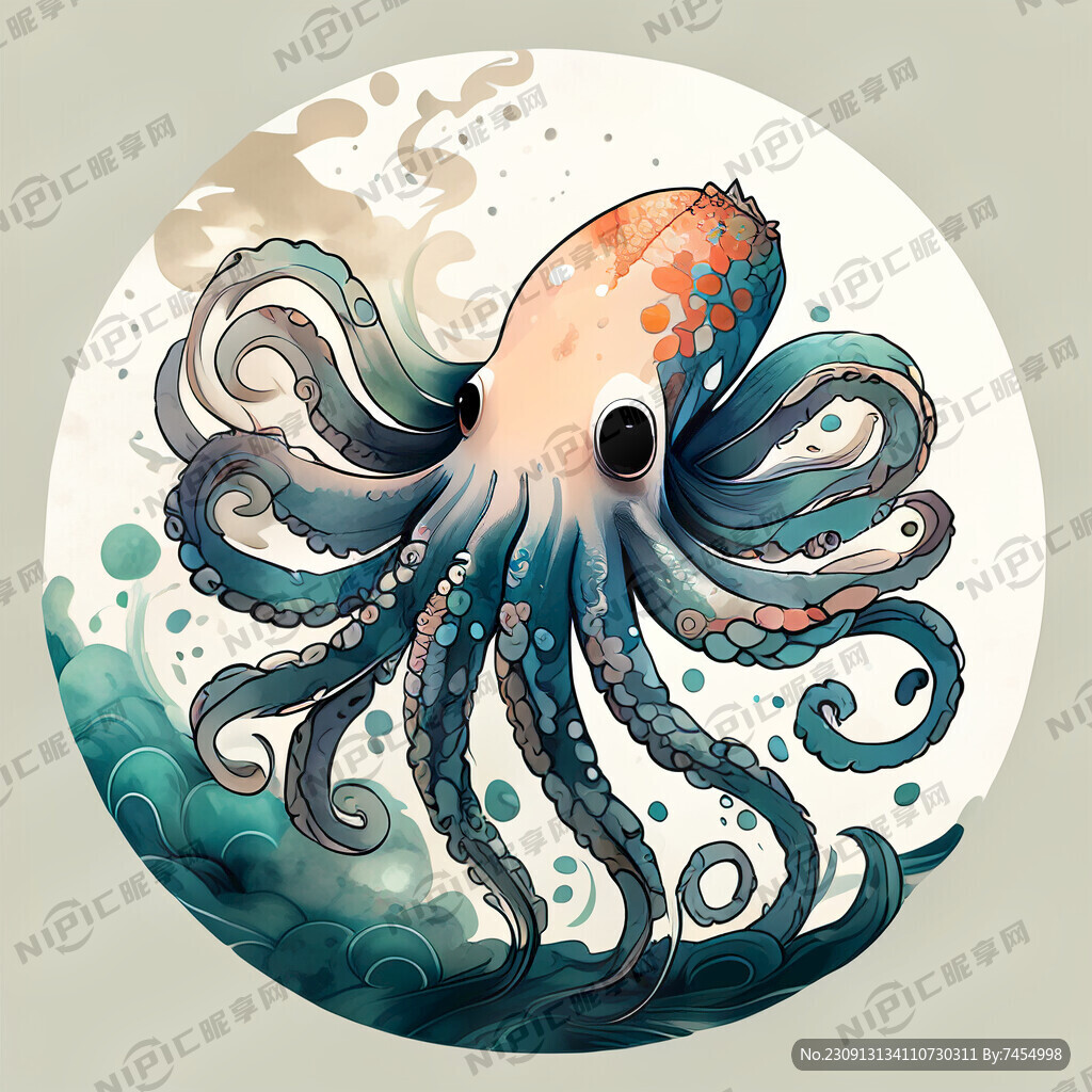 国潮风卡通鱿鱼