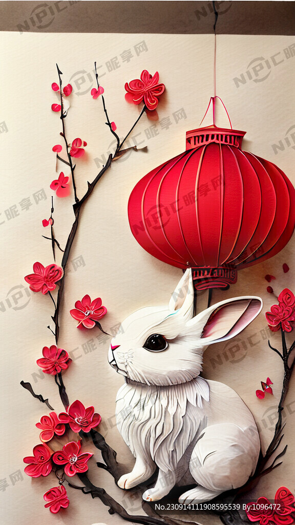 衍纸艺术 春节 可爱兔子 红梅