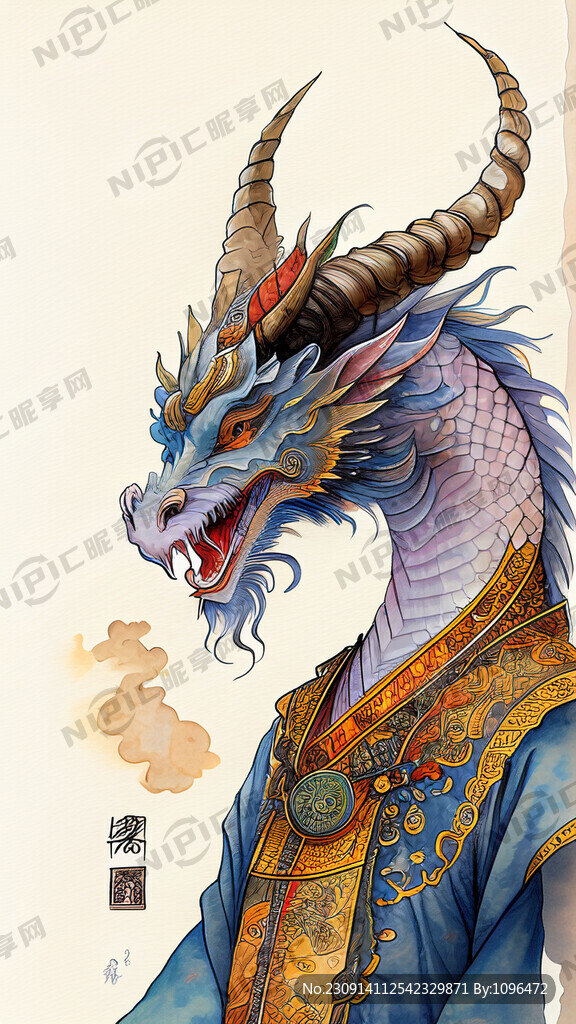 龙卡通 龙角有金融元素 二次元
