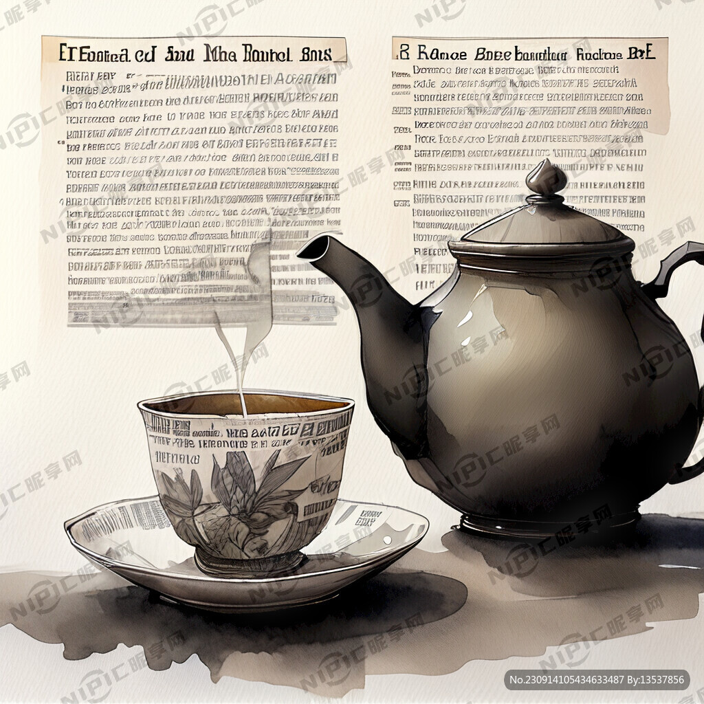 报纸 茶杯 茶壶 安静 享受