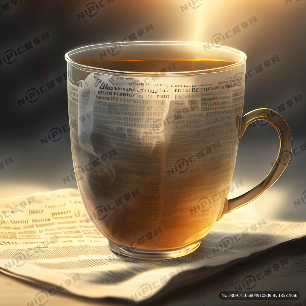 透明杯子的一杯茶 一份报纸