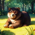 可爱小熊，戴眼镜，皮克斯动画风格，完美光影，电影质感，3D模型，高清
