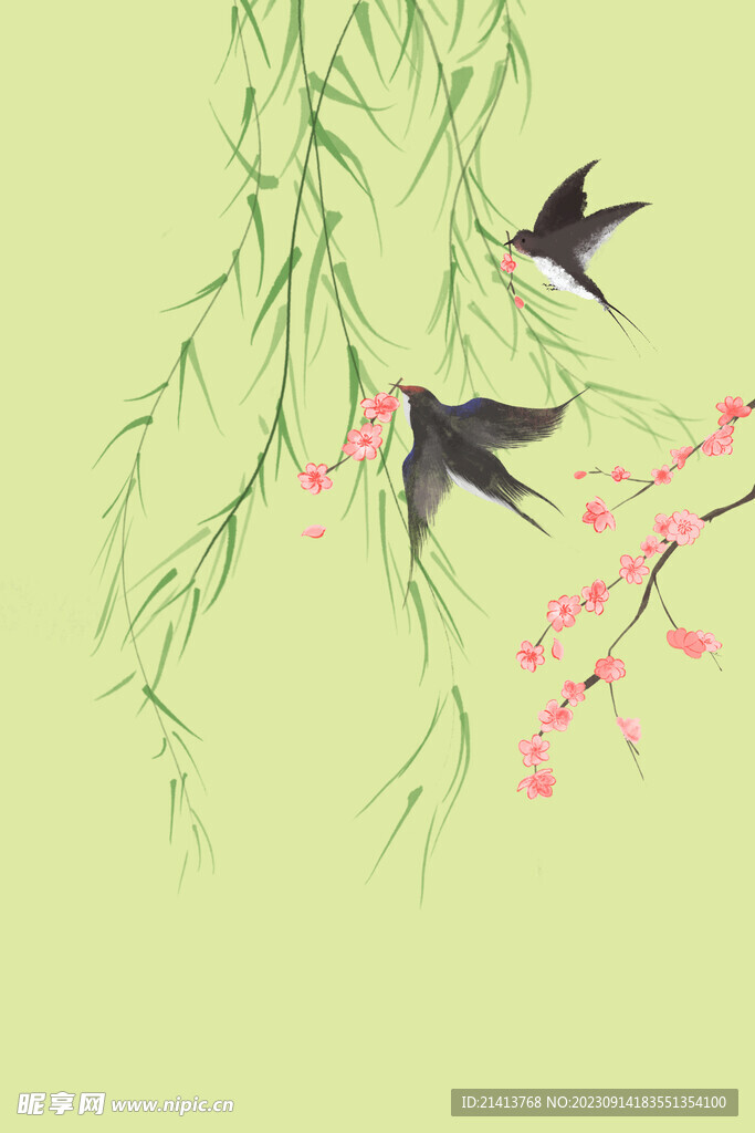 春天燕子柳树