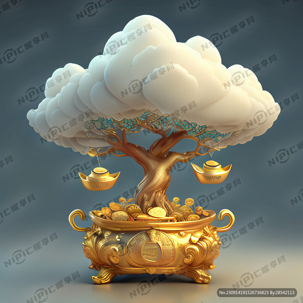 聚宝盆招财进宝大元宝摇钱树祥云