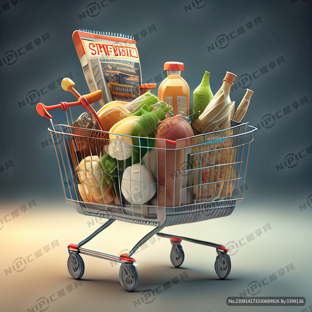 一个放满物品的超市购物车