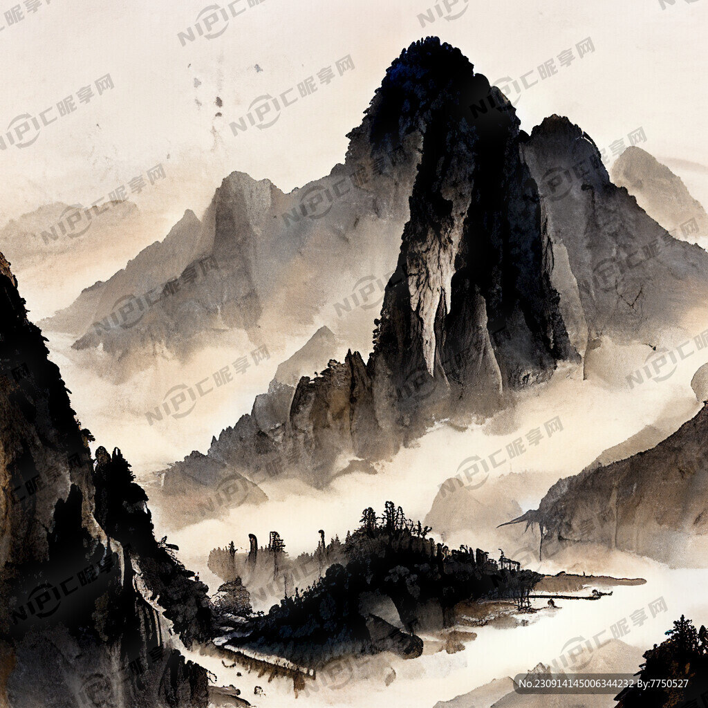 山谷 中国风 中国画 山水