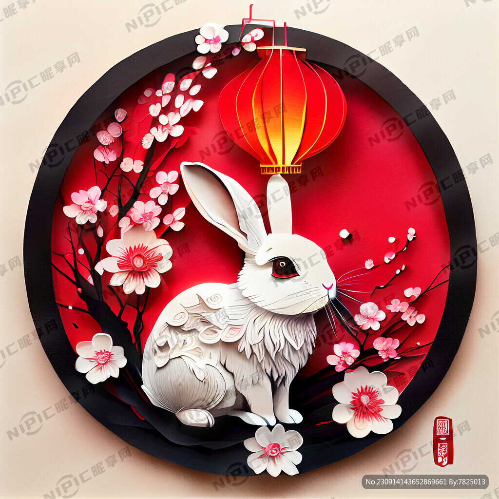 衍纸艺术 春节 可爱兔子 红梅
