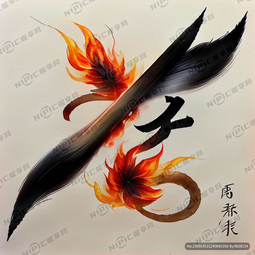 毛笔字搭火两个字