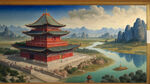 大唐盛世，超广角，超宽画幅，宏大场景，壮美景色，画面开阔，构图层次丰富，恢宏叙事