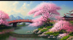 大唐盛世，广阔的视野，超宽画幅，宏大场景，华丽高光，画面开阔，春花飘逸，小桥流水