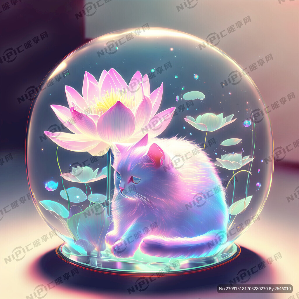 猫 透明感 全息色 可爱 荷花