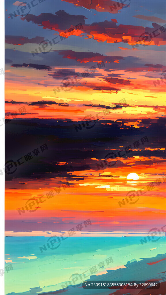 日落 油画风格